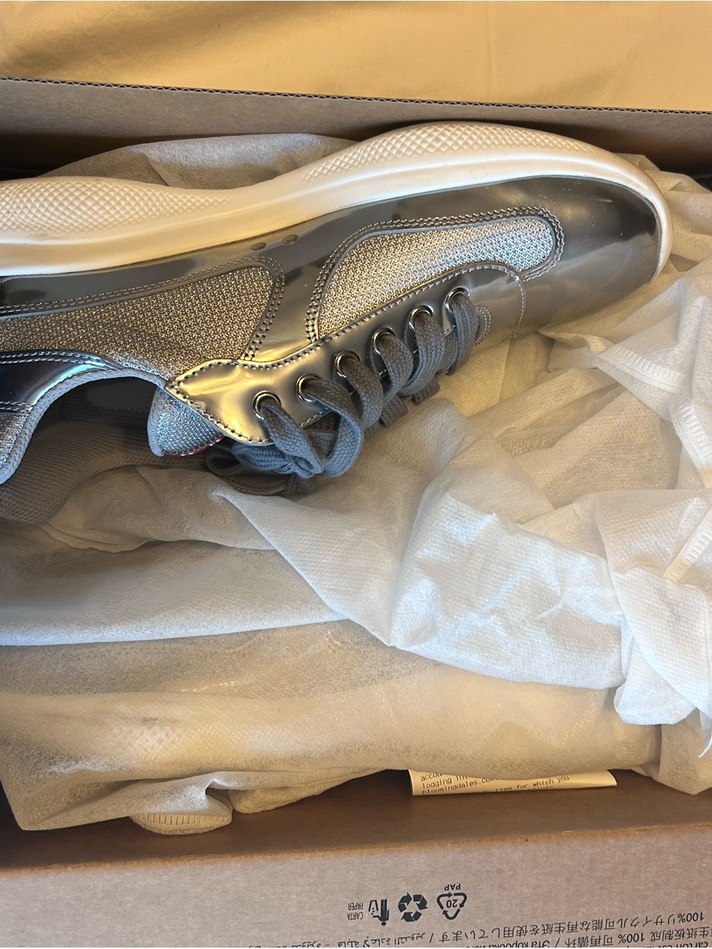 Prada Women's Metallic Gray and Light Gray Athletic Sneakers - Picture 2 of 5